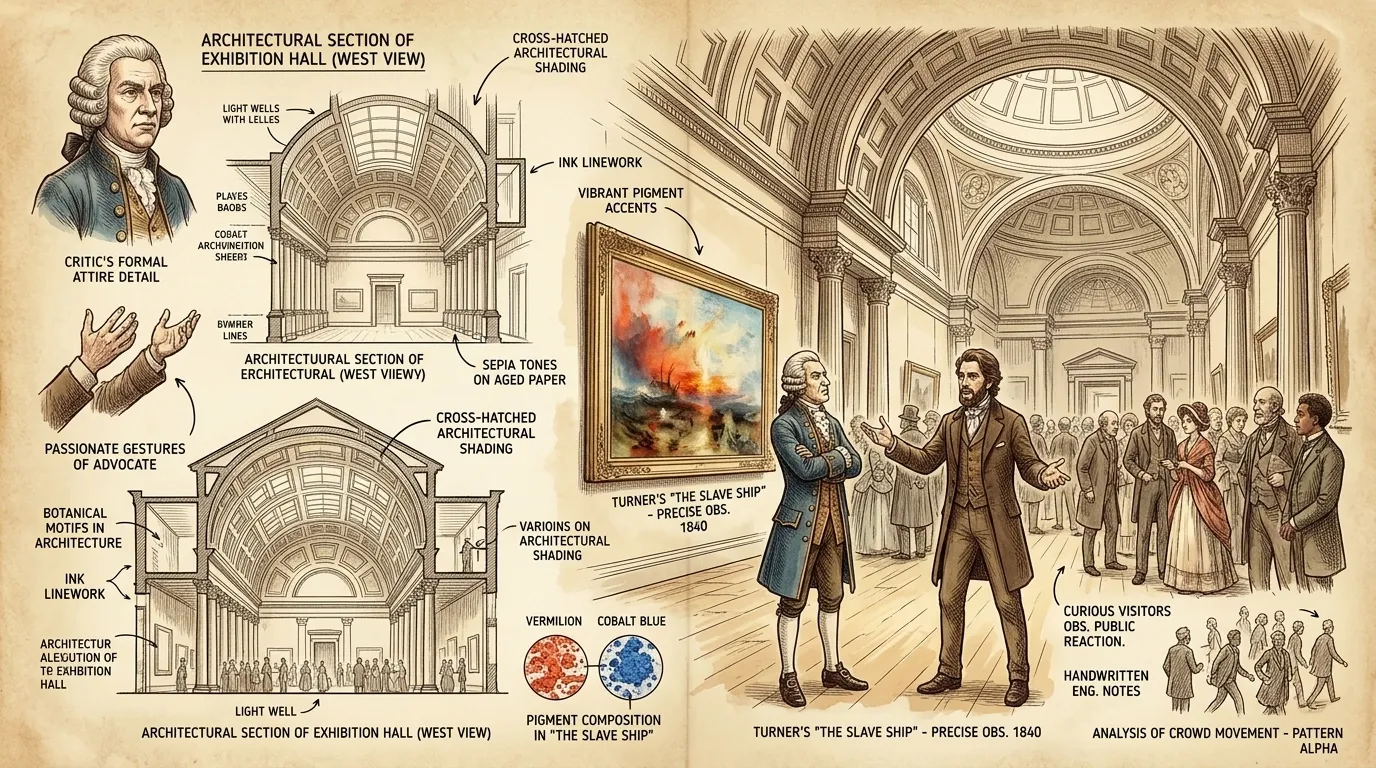 The painting is exhibited at the Royal Academy, provoking mixed reactions. Some critics praise Turner's technical skill and dramatic use of color.