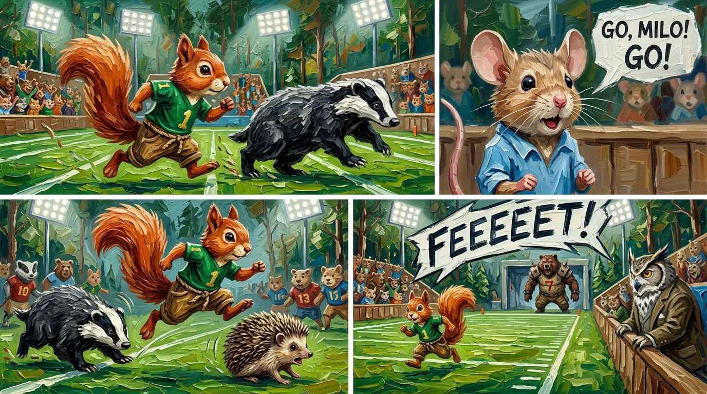 The whistle blew, its shrill sound cutting through the air. Milo sprinted onto the field, dodging larger players with surprising agility. The whistle blew, its shrill sound cutting through the air. Milo sprinted onto the field, dodging larger players with surprising agility.