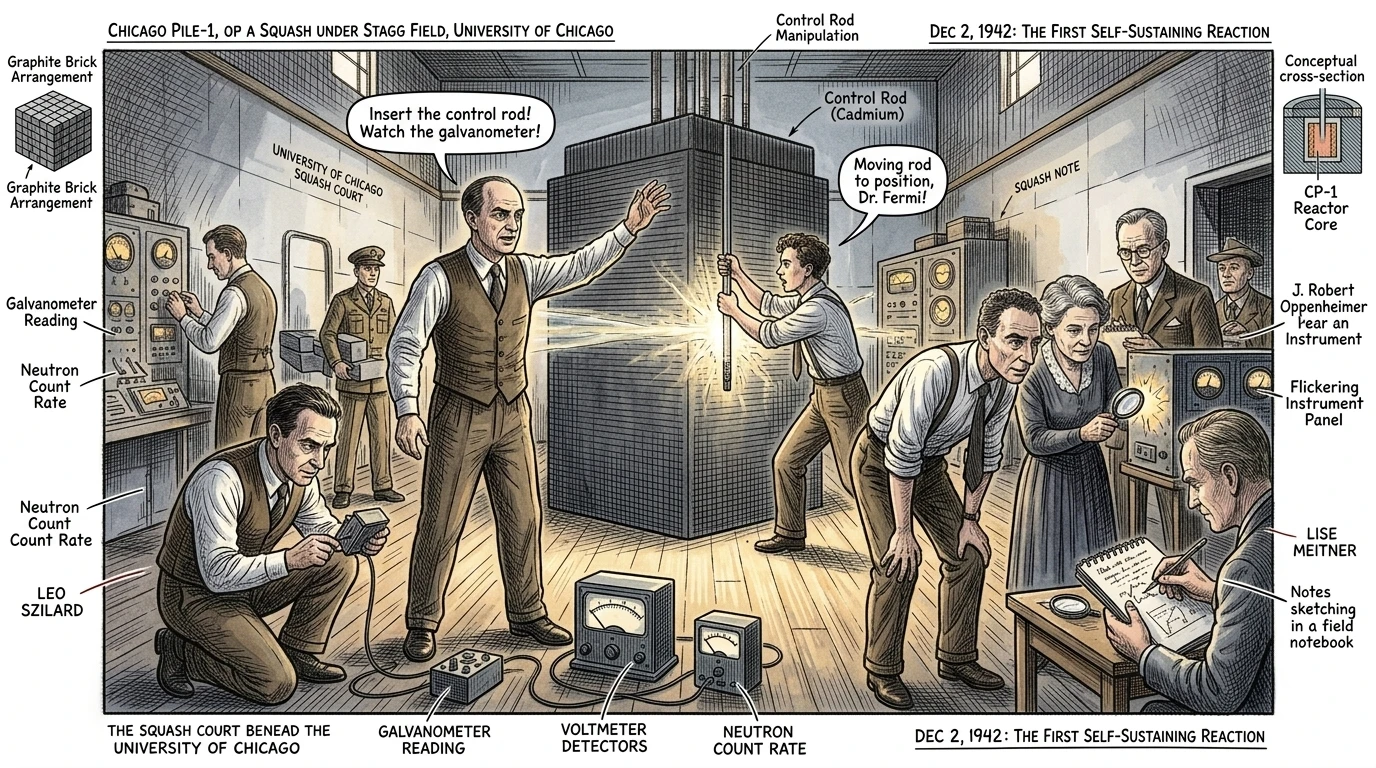 Fermi's experiment in Chicago, the culmination of years of theoretical and experimental work, reached a critical stage. He called out calmly, "Inserting control… Fermi's experiment in Chicago, the culmination of years of theoretical and experimental work, reached a critical stage. He called out calmly, "Inserting control…
