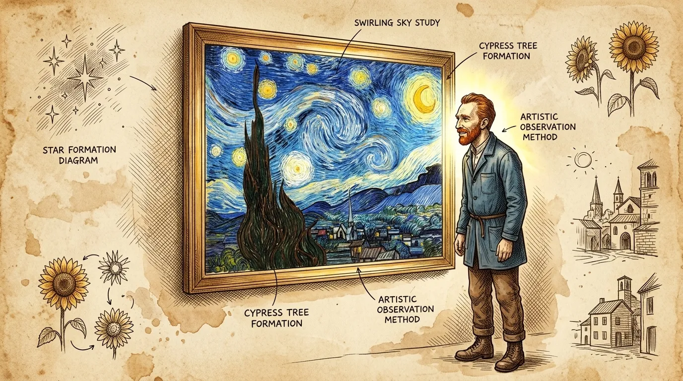 Contemple, A Noite Estrelada de Vincent van Gogh. Pintada em mil oitocentos e oitenta e nove em Saint-Rémy-de-Provence, França, esta obra-prima icônica, medindo… Contemple, A Noite Estrelada de Vincent van Gogh. Pintada em mil oitocentos e oitenta e nove em Saint-Rémy-de-Provence, França, esta obra-prima icônica, medindo…
