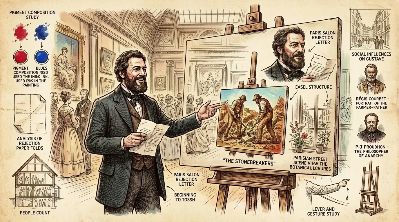 Courbet's early submissions to the Paris Salon, the official art exhibition of the French Academy, were often rejected. The art establishment found his… Courbet's early submissions to the Paris Salon, the official art exhibition of the French Academy, were often rejected. The art establishment found his…