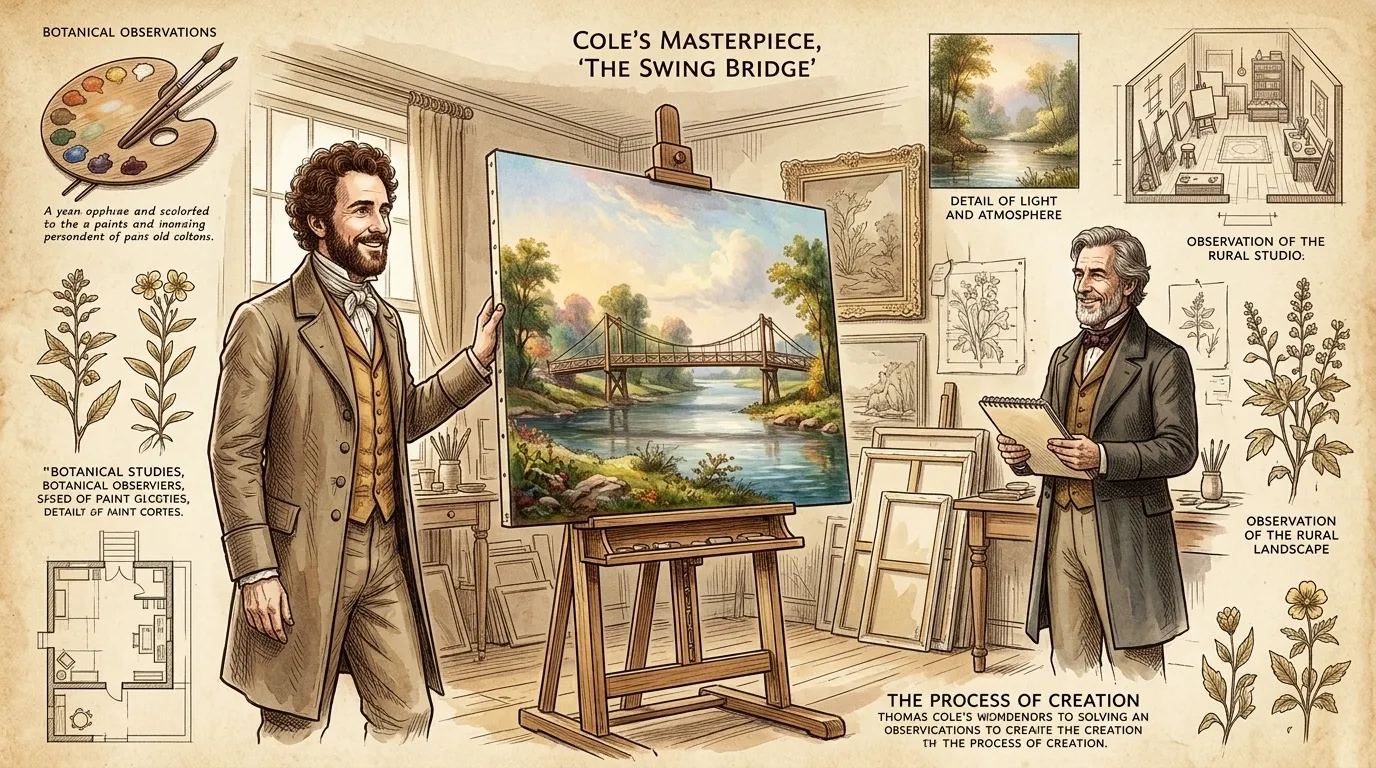 Here stands Thomas Cole, the visionary behind 'The Swing Bridge,' completed in 1837. Cole's dedication to capturing the American landscape in its romantic and…