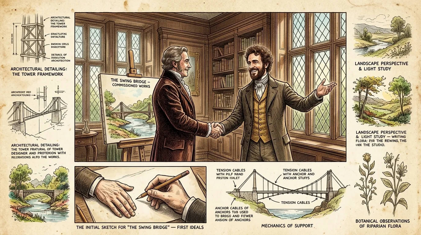 A wealthy patron, captivated by Cole's vision, commissioned 'The Swing Bridge,' providing him with the freedom to express his artistic ideals.