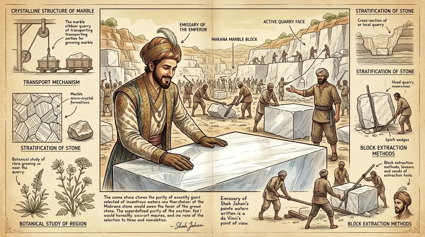 Die Emissäre Shah Jahans reisen nach Makrana, Rajasthan, um den feinsten weißen Marmor zu sichern. Die Steinbrüche sind voller Aktivität, während Arbeiter…