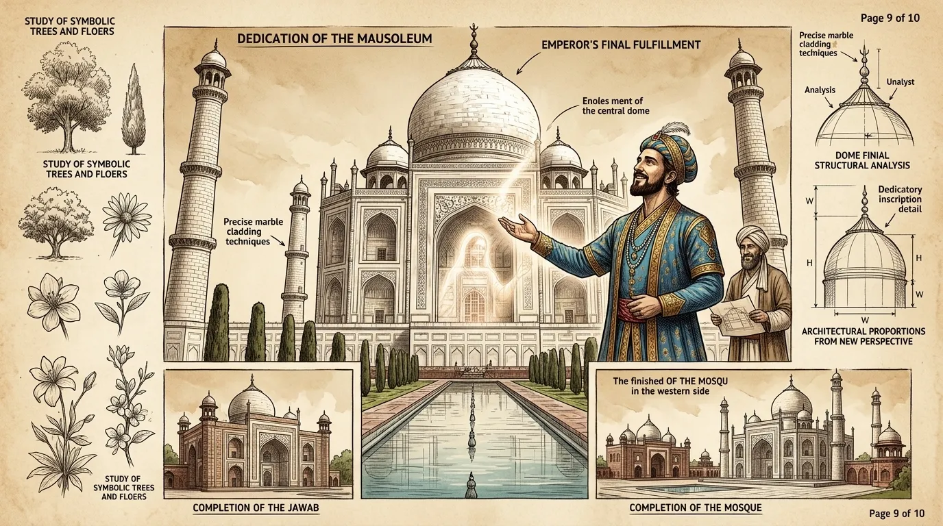 Der Taj Mahal ist endlich fertiggestellt. Schah Jahan widmet das Monument Mumtaz Mahal und erklärt es zu einem Symbol ihrer ewigen Liebe.