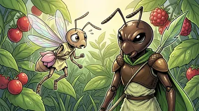 "Kai! Trouble at the berry patch!" buzzed a frantic voice. It was Flicker, a young messenger ant, wings shimmering with urgency. "Kai! Trouble at the berry patch!" buzzed a frantic voice. It was Flicker, a young messenger ant, wings shimmering with urgency.