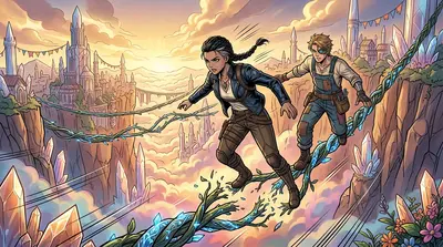 Elara stepped onto the bridge, the vines creaking under her weight. The wind howled, threatening to throw her into the abyss. Elara stepped onto the bridge, the vines creaking under her weight. The wind howled, threatening to throw her into the abyss.