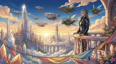 Years later, Elara stood on the highest spire, watching as Aethorian and Sky-Garden airships soared through the skies together. Years later, Elara stood on the highest spire, watching as Aethorian and Sky-Garden airships soared through the skies together.