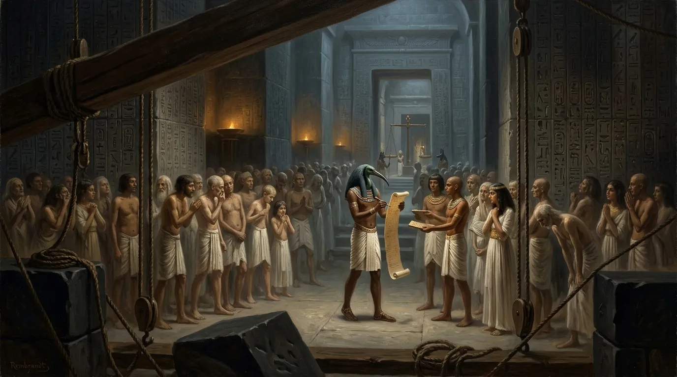 After navigating the arduous paths, the soul arrives at the Antechamber of Weighing, a vast, somber space immediately preceding the Hall of Two Truths. After navigating the arduous paths, the soul arrives at the Antechamber of Weighing, a vast, somber space immediately preceding the Hall of Two Truths.