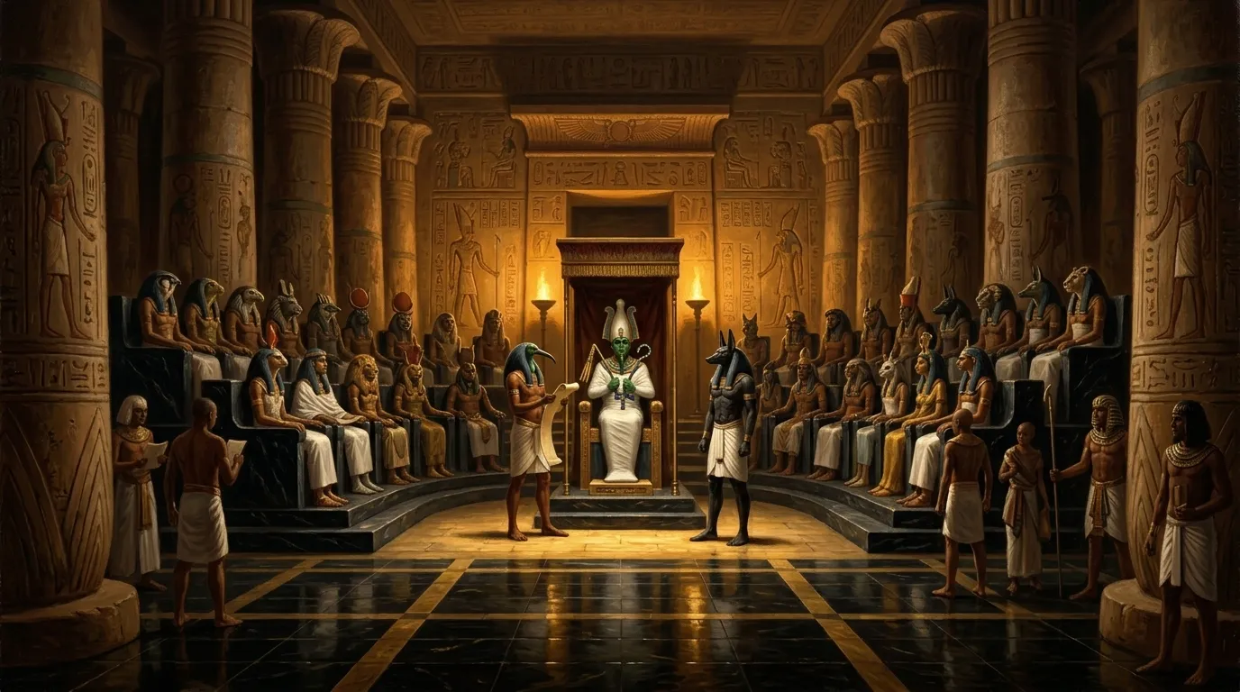 Within a grand, pillared chamber just beyond the Hall of Confessions, a gathering of the most ancient and potent gods convenes. Within a grand, pillared chamber just beyond the Hall of Confessions, a gathering of the most ancient and potent gods convenes.