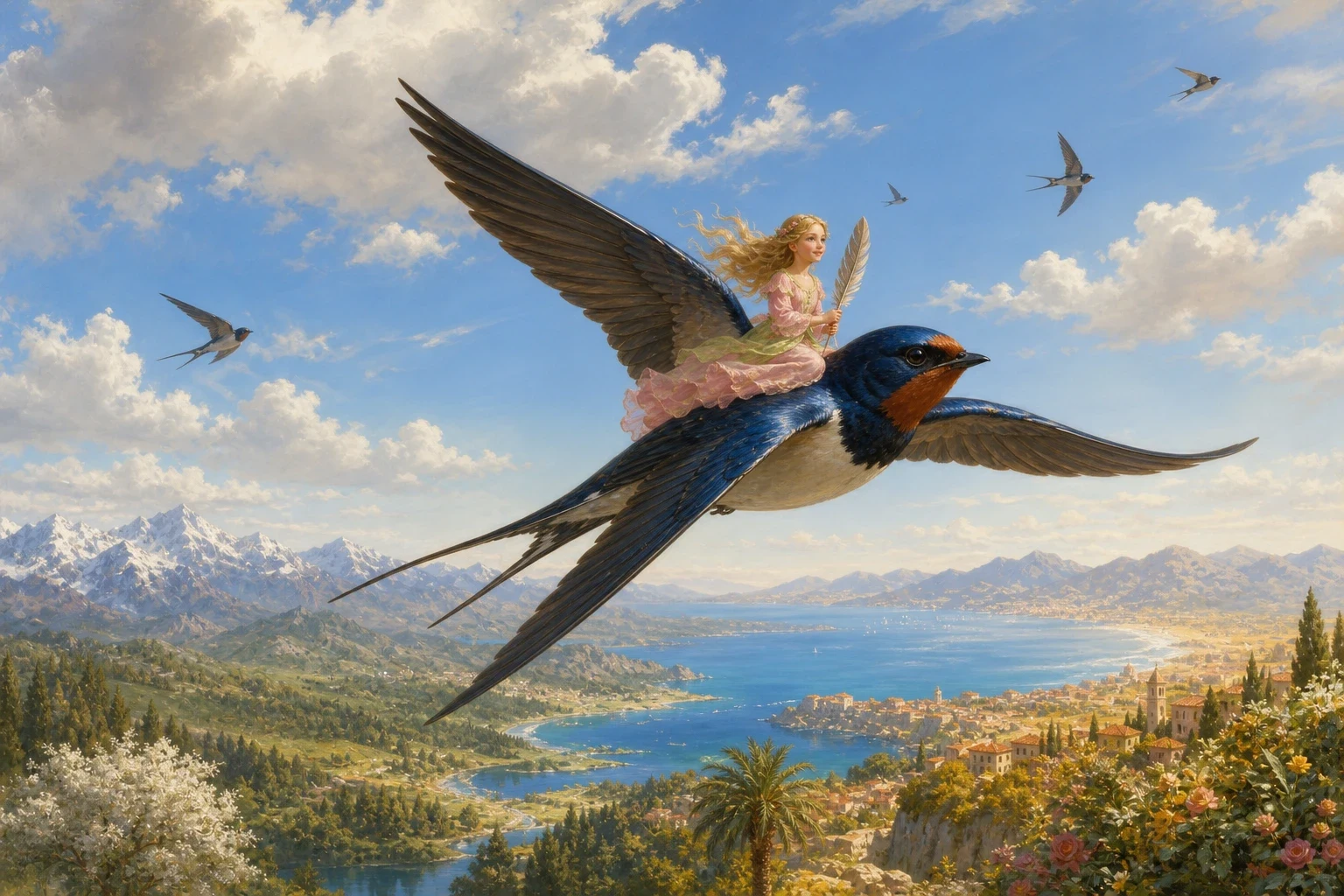 When spring came at last, the swallow was well and strong again, warmed back to life by Thumbelina's long kindness. But the day of her wedding to the dull mole… When spring came at last, the swallow was well and strong again, warmed back to life by Thumbelina's long kindness. But the day of her wedding to the dull mole…