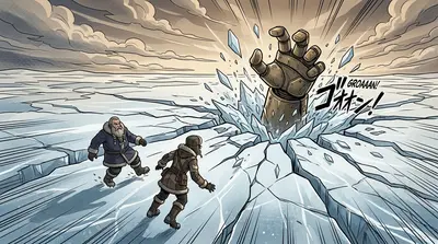 De repente, el suelo se sacudió bajo sus pies. Un rugido ensordecedor rompió el silencio. Desde las profundidades del hielo, una mano colosal irrumpió, el metal…
