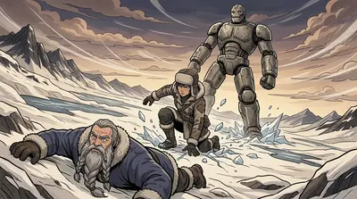 Kira gimió, poniéndose de pie. "Ahora sí que estamos en problemas", murmuró, escupiendo nieve. Boris, aún tendido en el suelo, miró al Coloso con incredulidad.