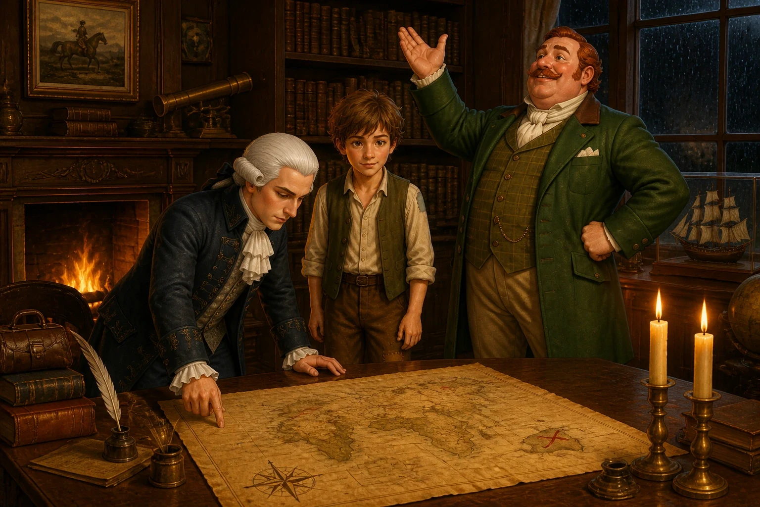 Jim carried the oilskin packet straight to Dr. Livesey, who sent for Squire Trelawney, the richest landowner in the district. Jim carried the oilskin packet straight to Dr. Livesey, who sent for Squire Trelawney, the richest landowner in the district.