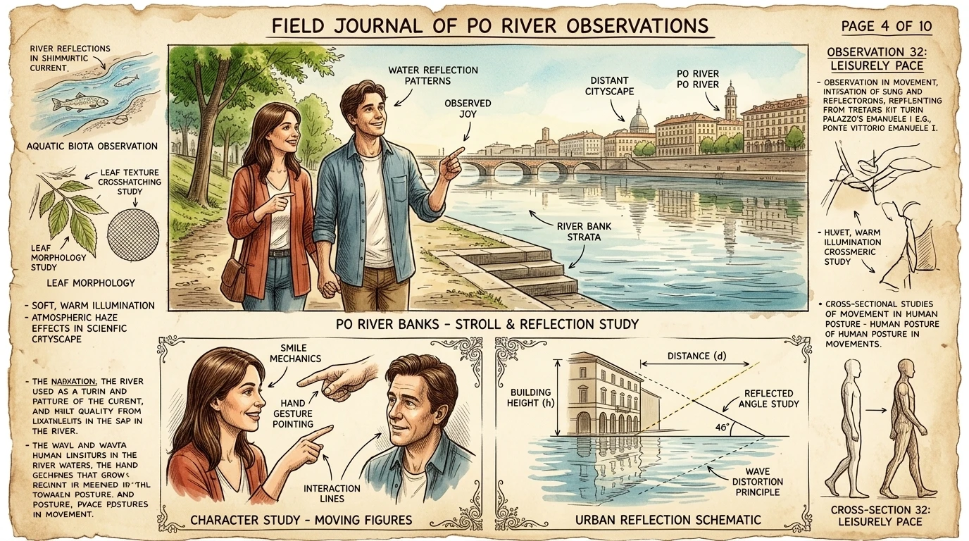 El río Po fluye a través de Turín, ofreciendo vistas panorámicas y un escape tranquilo del bullicio de la ciudad. La gente pasea por las orillas del río… El río Po fluye a través de Turín, ofreciendo vistas panorámicas y un escape tranquilo del bullicio de la ciudad. La gente pasea por las orillas del río…
