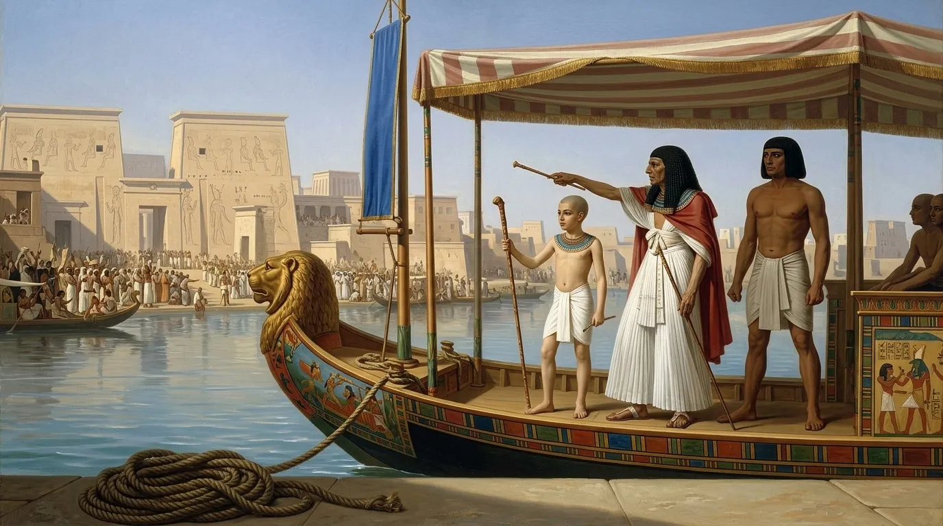 Nine years old, a mere child yet burdened with the weight of two lands, the young pharaoh, a slight boy of nine who leaned heavily on a polished ebony cane…