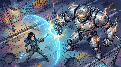 Titan roared, a sound that shook the very foundations of the city. "Protocols mean nothing! Zenith will fall!" He lunged at Valor, his metallic fist aimed to… Titan roared, a sound that shook the very foundations of the city. "Protocols mean nothing! Zenith will fall!" He lunged at Valor, his metallic fist aimed to…