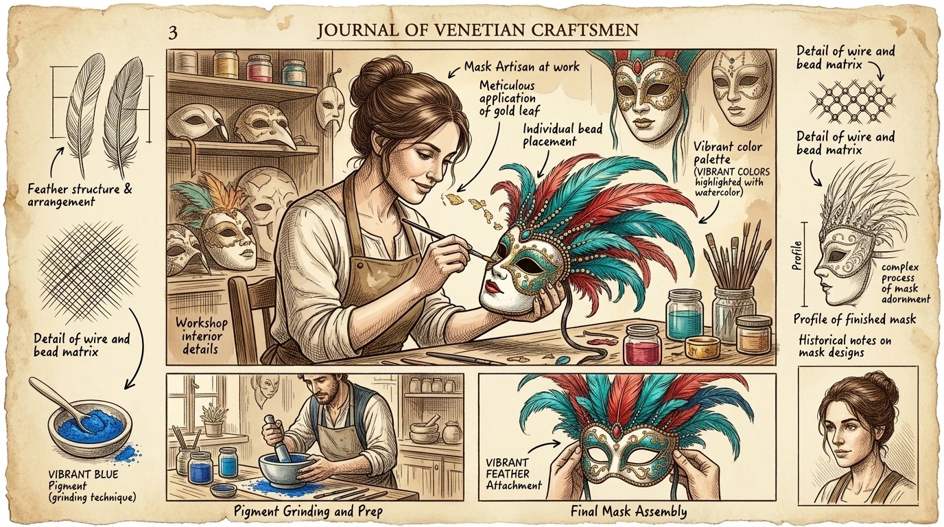 Les masques vénitiens, fabriqués à la main avec des motifs complexes, sont un symbole du Carnaval et de l'histoire théâtrale de la ville. Les masques vénitiens, fabriqués à la main avec des motifs complexes, sont un symbole du Carnaval et de l'histoire théâtrale de la ville.