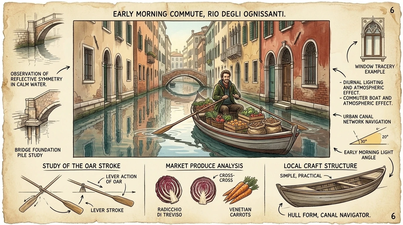 Le petit matin à Venise révèle un côté tranquille de la ville, alors que les habitants commencent leur journée le long des canaux calmes. Le petit matin à Venise révèle un côté tranquille de la ville, alors que les habitants commencent leur journée le long des canaux calmes.