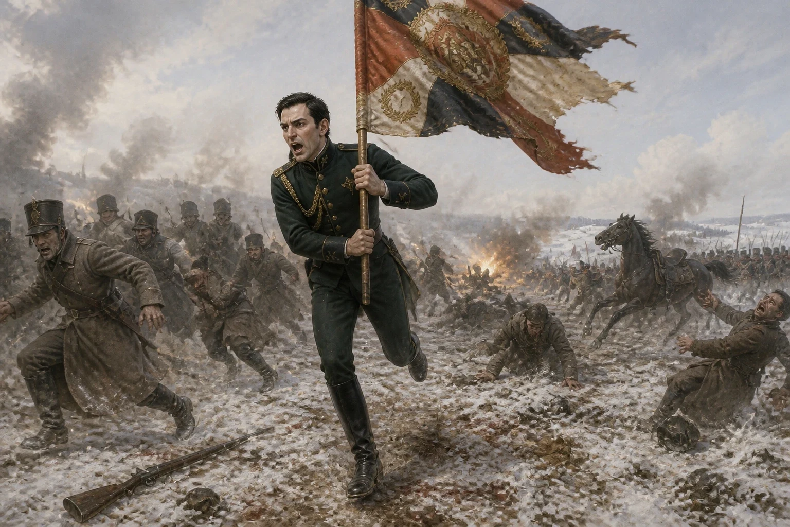 In December, Andrei got his wish for battle, at a place called Austerlitz. When the Russian lines broke and began to run, Andrei seized the regiment's fallen… In December, Andrei got his wish for battle, at a place called Austerlitz. When the Russian lines broke and began to run, Andrei seized the regiment's fallen…