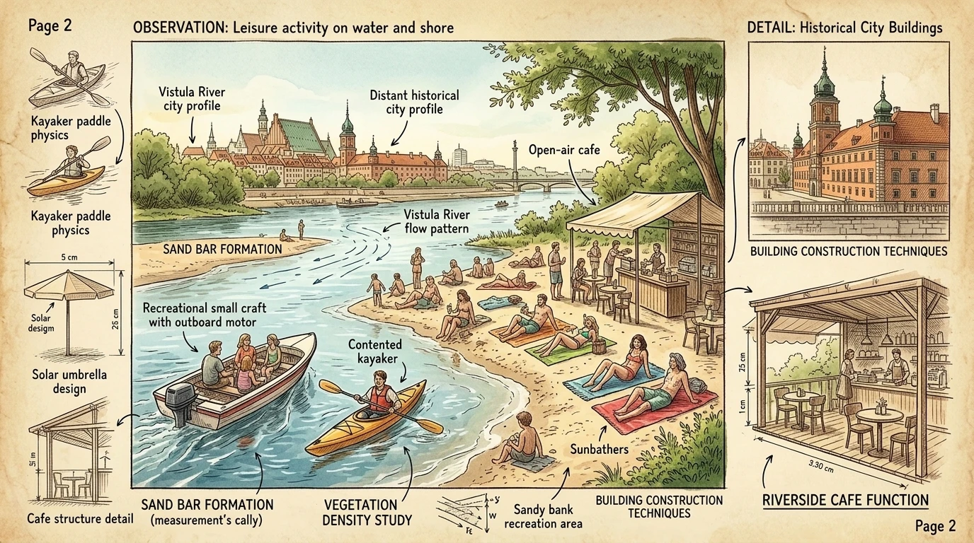 El río Vístula, el más largo de Polonia, rebosa vida y ofrece un respiro de la bulliciosa ciudad. Tanto los lugareños como los visitantes disfrutan de… El río Vístula, el más largo de Polonia, rebosa vida y ofrece un respiro de la bulliciosa ciudad. Tanto los lugareños como los visitantes disfrutan de…