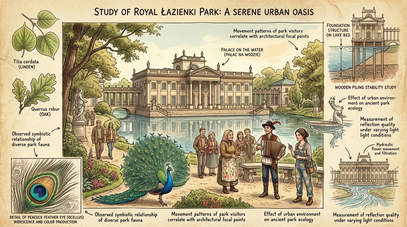 El Parque Real de Łazienki, el más grande de Varsovia, ofrece un escape sereno con sus exuberantes jardines, palacios y pavos reales que deambulan libremente. El Parque Real de Łazienki, el más grande de Varsovia, ofrece un escape sereno con sus exuberantes jardines, palacios y pavos reales que deambulan libremente.