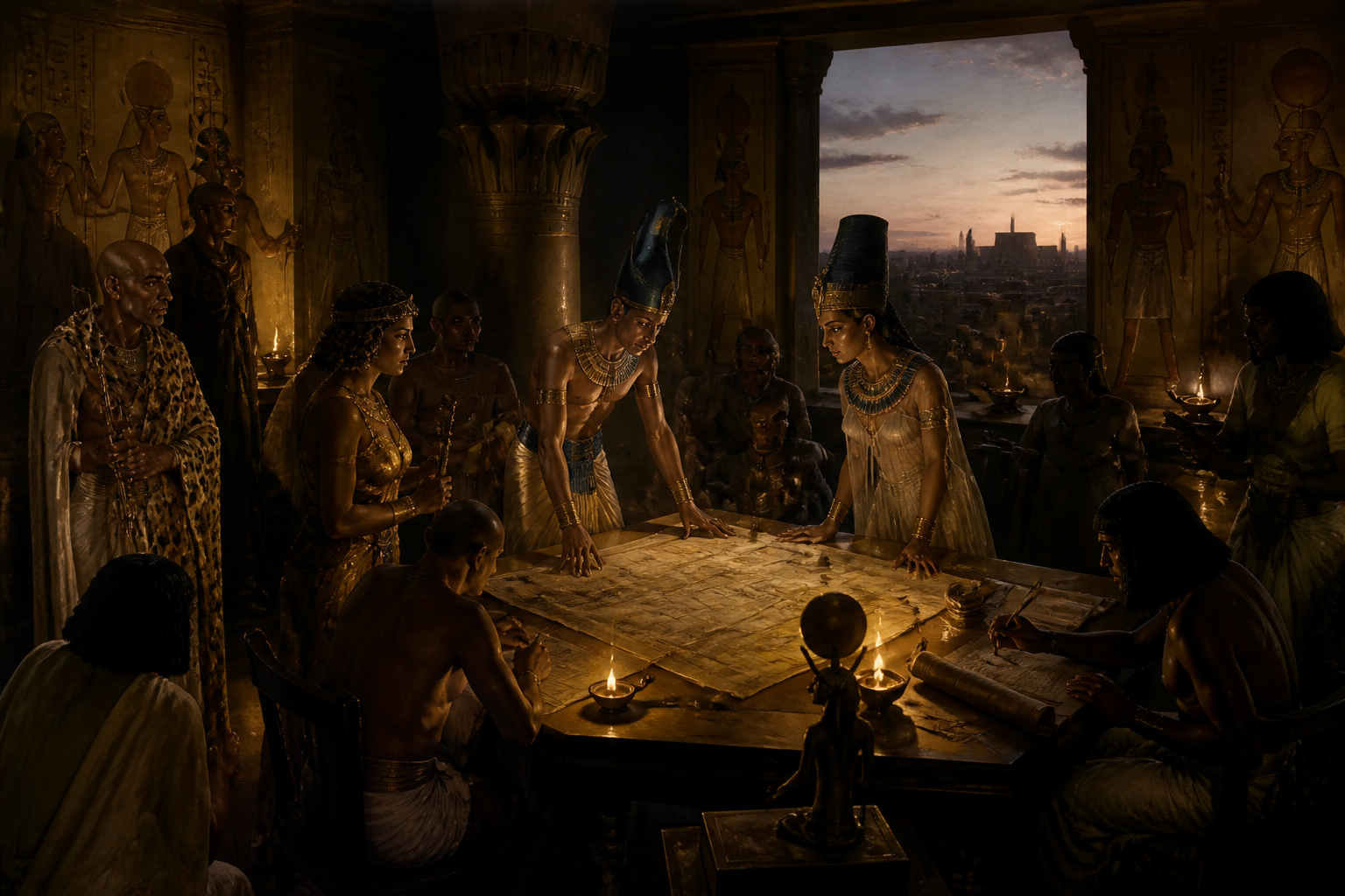 In the heart of the palace at Amarna, the weight of Akhenaten's radical vision begins to strain against the realities of governance. In the heart of the palace at Amarna, the weight of Akhenaten's radical vision begins to strain against the realities of governance.