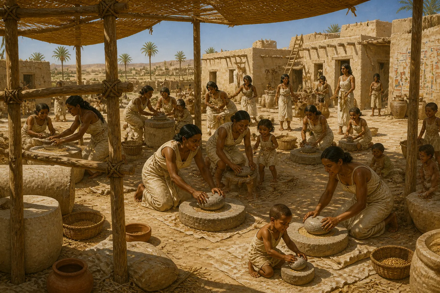 In the heart of Deir el-Medina, the clatter of quern stones formed a constant backdrop to daily life. Here, the women, resilient and diligent, were vital to… In the heart of Deir el-Medina, the clatter of quern stones formed a constant backdrop to daily life. Here, the women, resilient and diligent, were vital to…