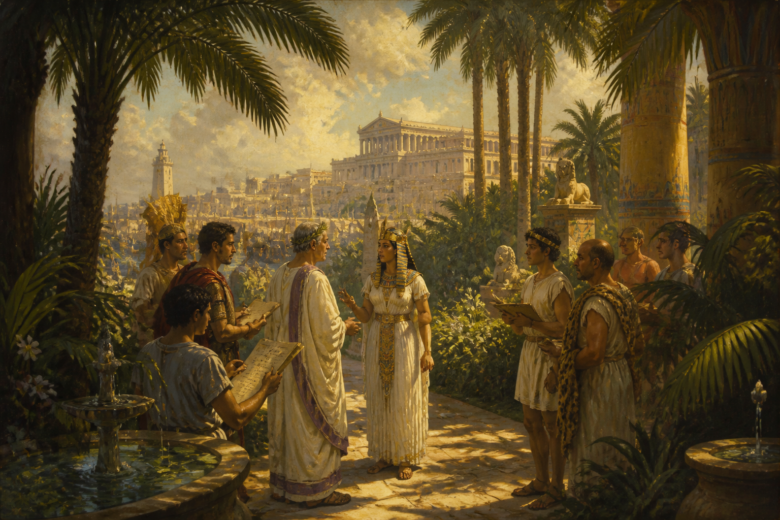 The marble halls of Alexandria's palatial quarters echo with the arrival of Julius Caesar. The Roman general's presence in Egypt is both a political necessity… The marble halls of Alexandria's palatial quarters echo with the arrival of Julius Caesar. The Roman general's presence in Egypt is both a political necessity…