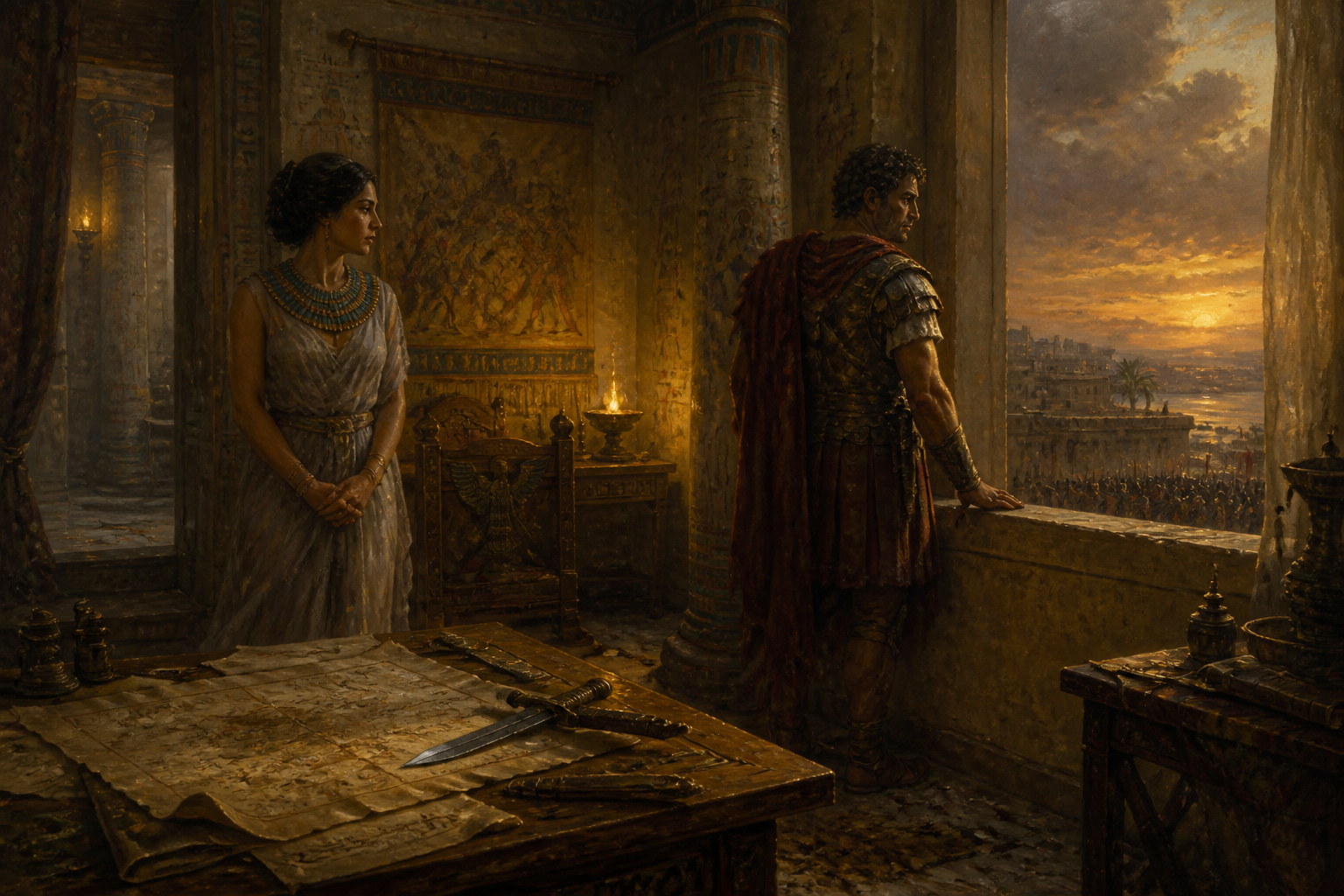 The city of Alexandria swelters under the harsh heat as news of defeat reaches its walls. Mark Antony, once a formidable general, now finds himself in retreat… The city of Alexandria swelters under the harsh heat as news of defeat reaches its walls. Mark Antony, once a formidable general, now finds himself in retreat…