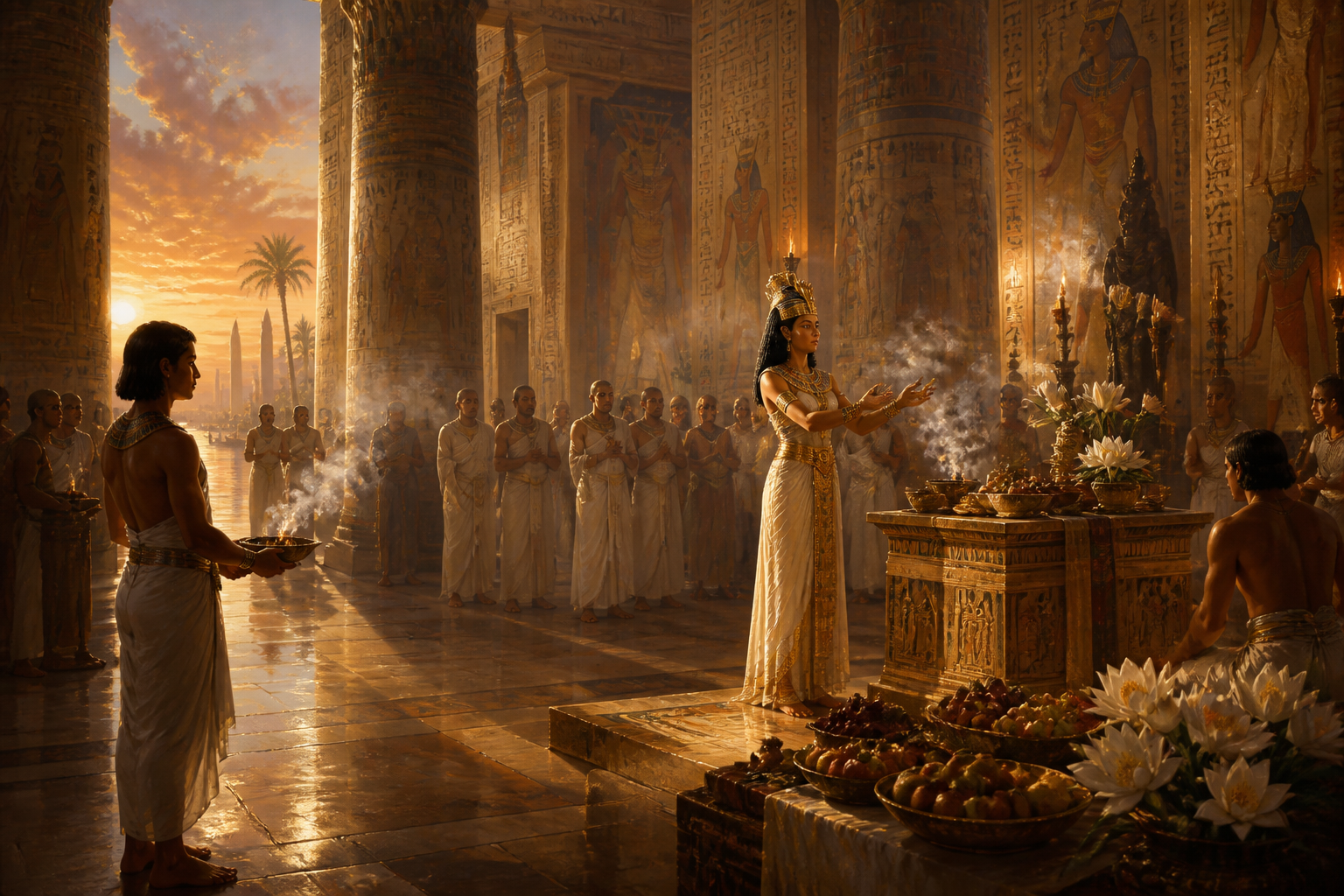 The temple of Isis at Philae is bathed in the waning light of day as Cleopatra makes her final preparations. This sacred place, dedicated to the goddess of… The temple of Isis at Philae is bathed in the waning light of day as Cleopatra makes her final preparations. This sacred place, dedicated to the goddess of…