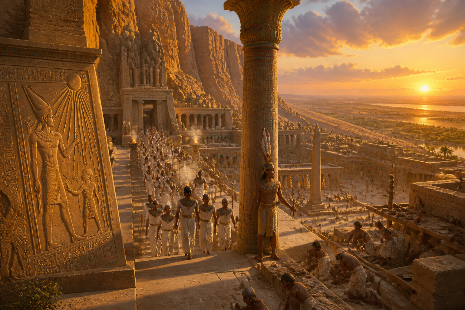 Set against the stark cliffs of the Theban hills, the temple of Deir el-Bahari stands as a testament to Hatshepsut's architectural ambition and religious… Set against the stark cliffs of the Theban hills, the temple of Deir el-Bahari stands as a testament to Hatshepsut's architectural ambition and religious…