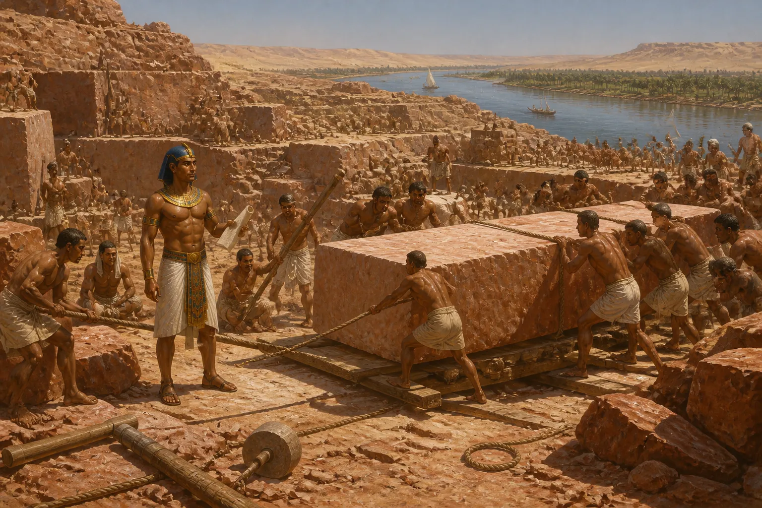 Nas profundezas das pedreiras de Aswan, os trabalhadores labutam sob o sol implacável, extraindo blocos de pedra destinados aos templos e pirâmides do Egito. Nas profundezas das pedreiras de Aswan, os trabalhadores labutam sob o sol implacável, extraindo blocos de pedra destinados aos templos e pirâmides do Egito.