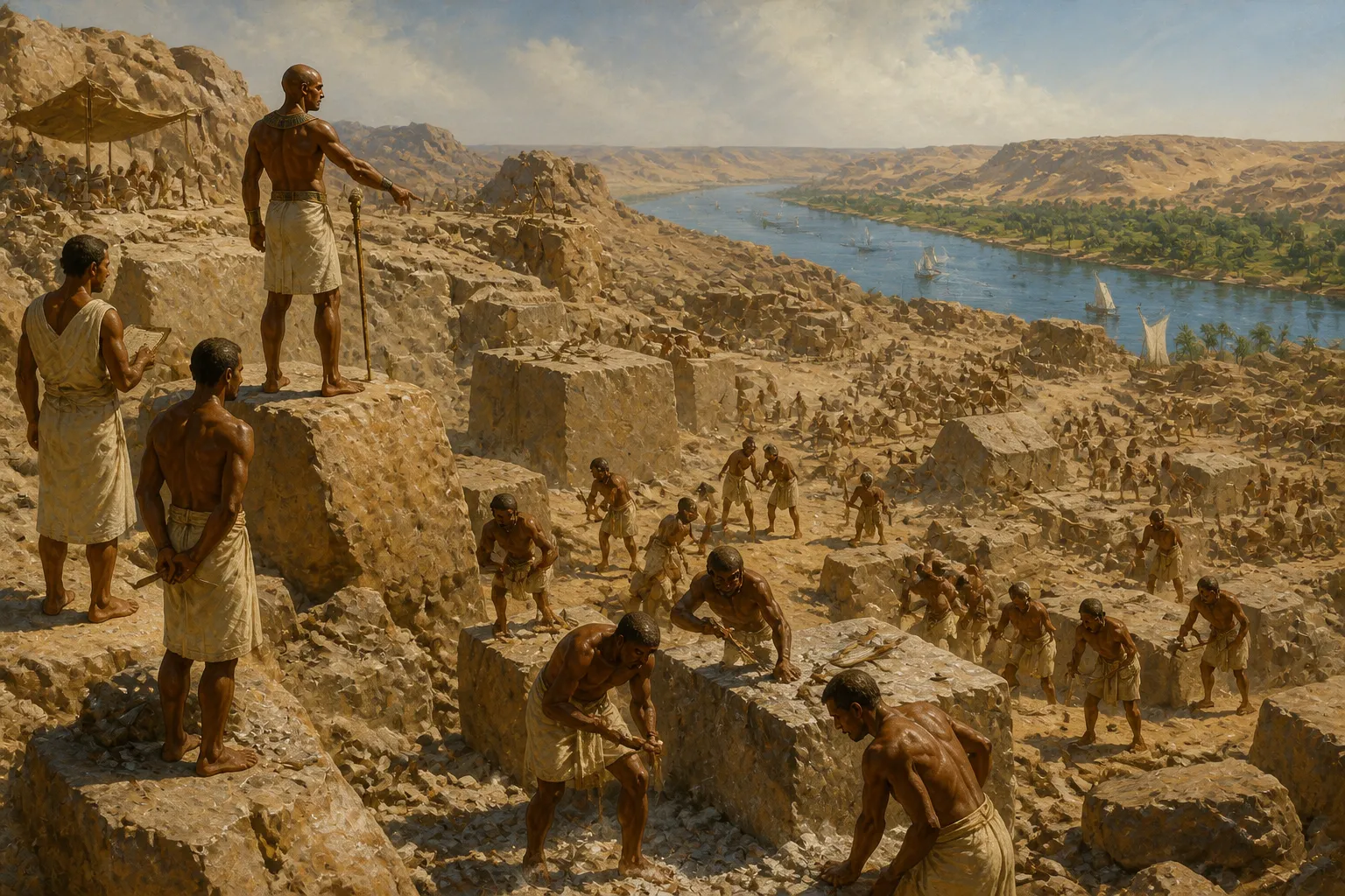 Amid the relentless roar of chisels and hammers, Aswan Quarry pulses with vigorous activity. Here, the toilsome efforts of laborers bear fruit as colossal… Amid the relentless roar of chisels and hammers, Aswan Quarry pulses with vigorous activity. Here, the toilsome efforts of laborers bear fruit as colossal…