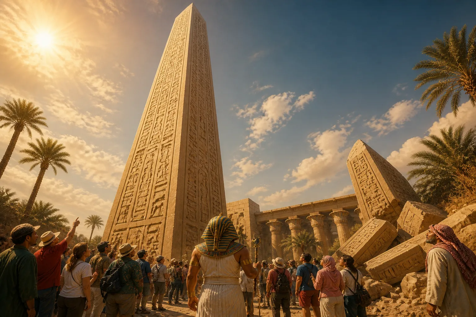 In the sunlit court of Karnak, the obelisk of Hatshepsut stands as a slender spire of stone aspiring toward the heavens. In the sunlit court of Karnak, the obelisk of Hatshepsut stands as a slender spire of stone aspiring toward the heavens.
