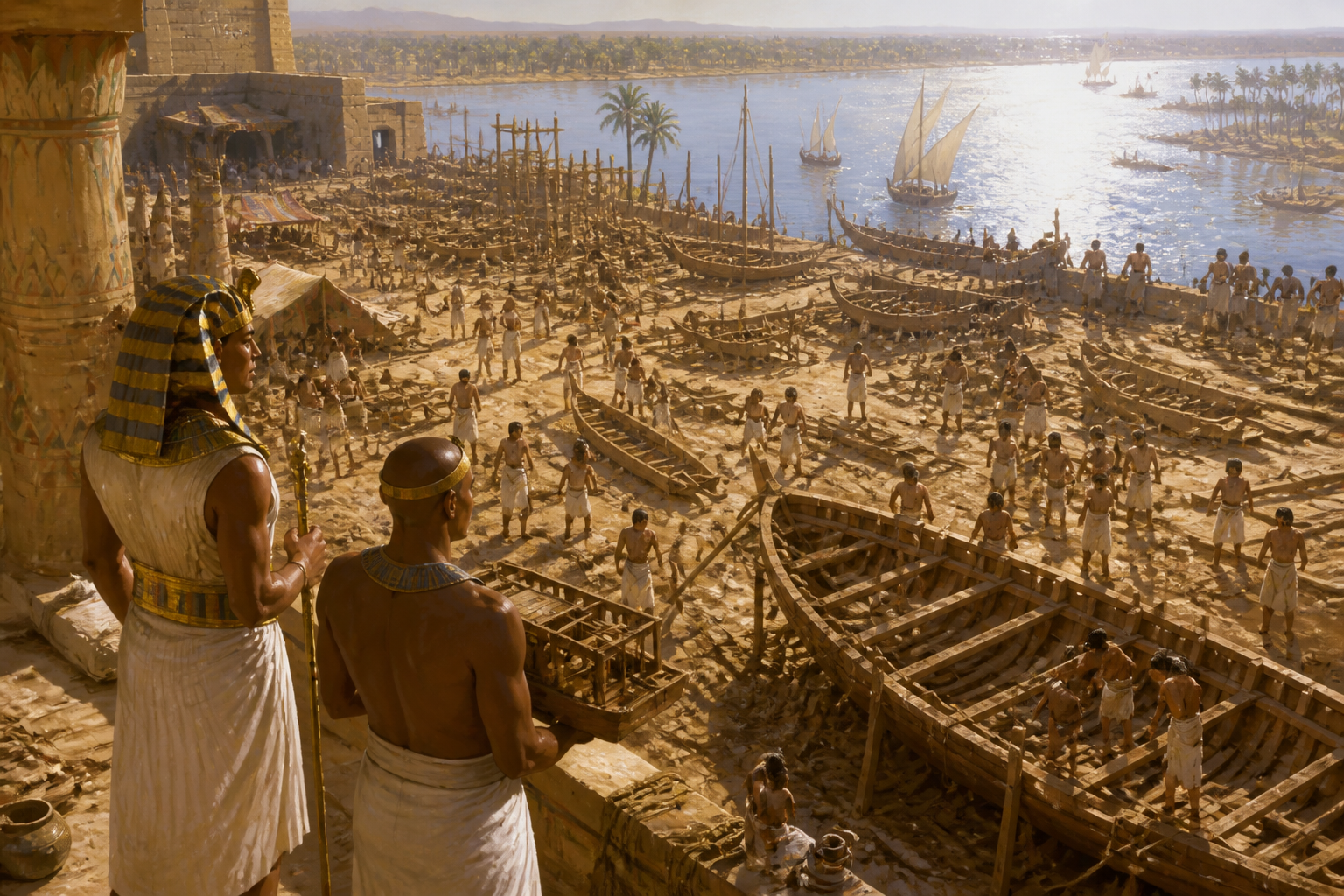 In the bustling shipyard of Memphis, Khufu's vision leaped off the scrolls and into tangible form. The pharaoh and Hemiunu stood amidst the cacophony of… In the bustling shipyard of Memphis, Khufu's vision leaped off the scrolls and into tangible form. The pharaoh and Hemiunu stood amidst the cacophony of…