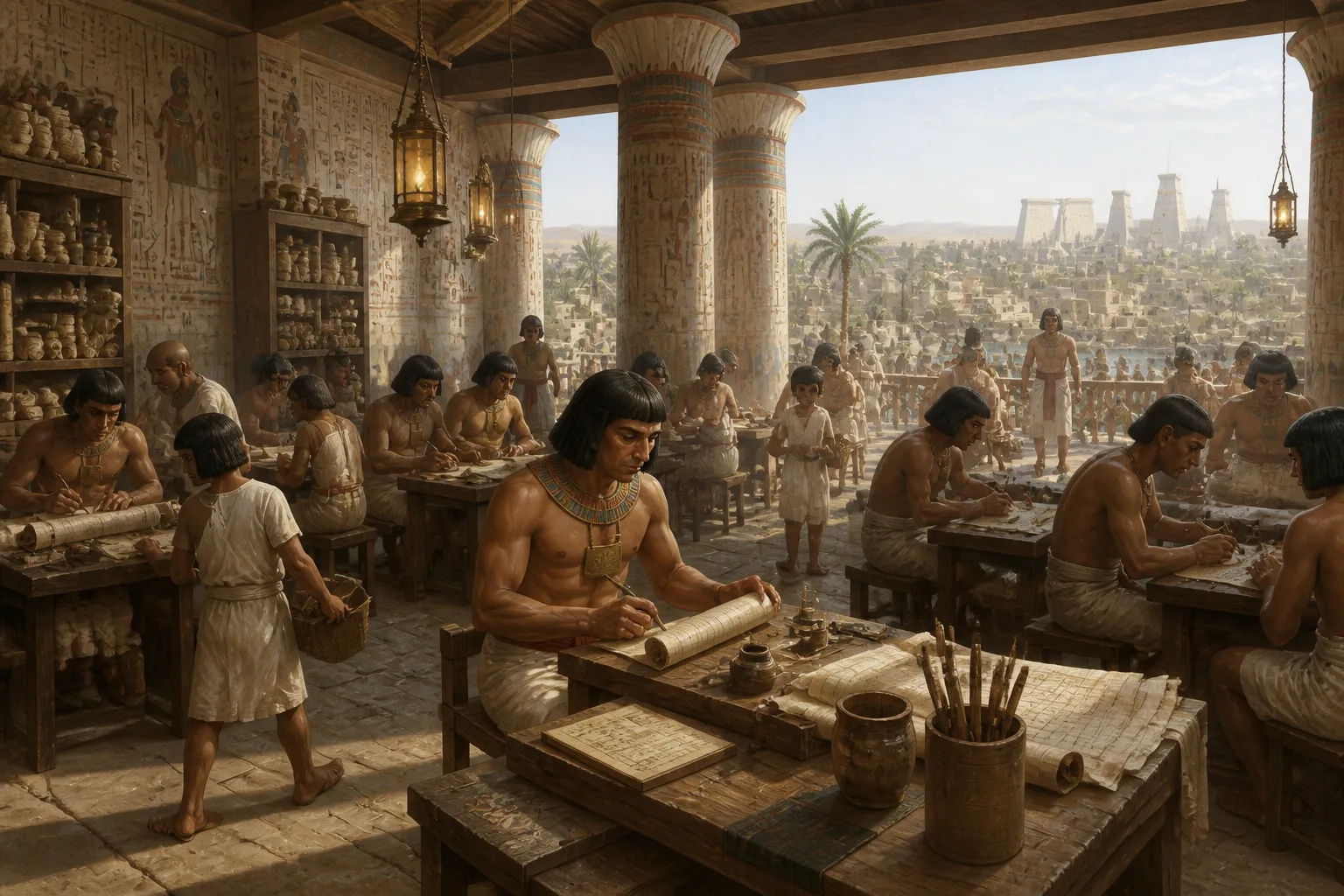In the bustling city of Memphis, the scriptorium was a place of ceaseless activity. Here, scribes like the renowned Hesy-Ra wielded considerable influence in… In the bustling city of Memphis, the scriptorium was a place of ceaseless activity. Here, scribes like the renowned Hesy-Ra wielded considerable influence in…