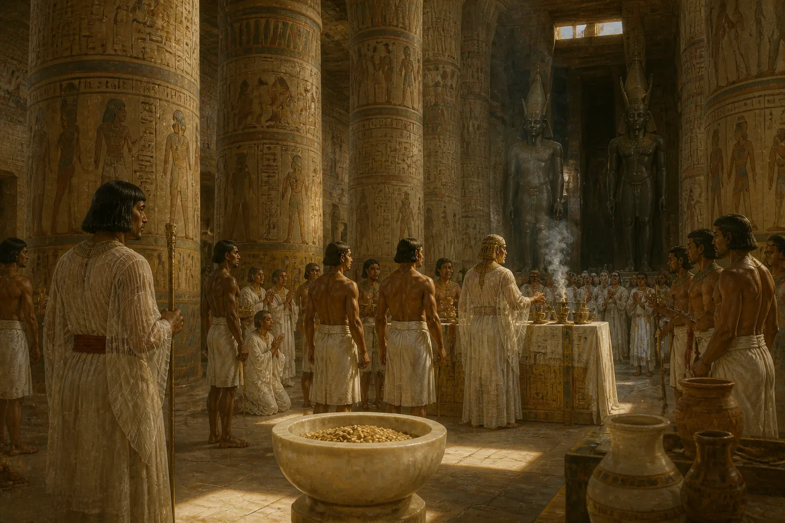 In the sanctified halls of Karnak, the air was thick with the sacred aroma of incense as the high priest of Amun, an elder statesman adorned in elaborate… In the sanctified halls of Karnak, the air was thick with the sacred aroma of incense as the high priest of Amun, an elder statesman adorned in elaborate…