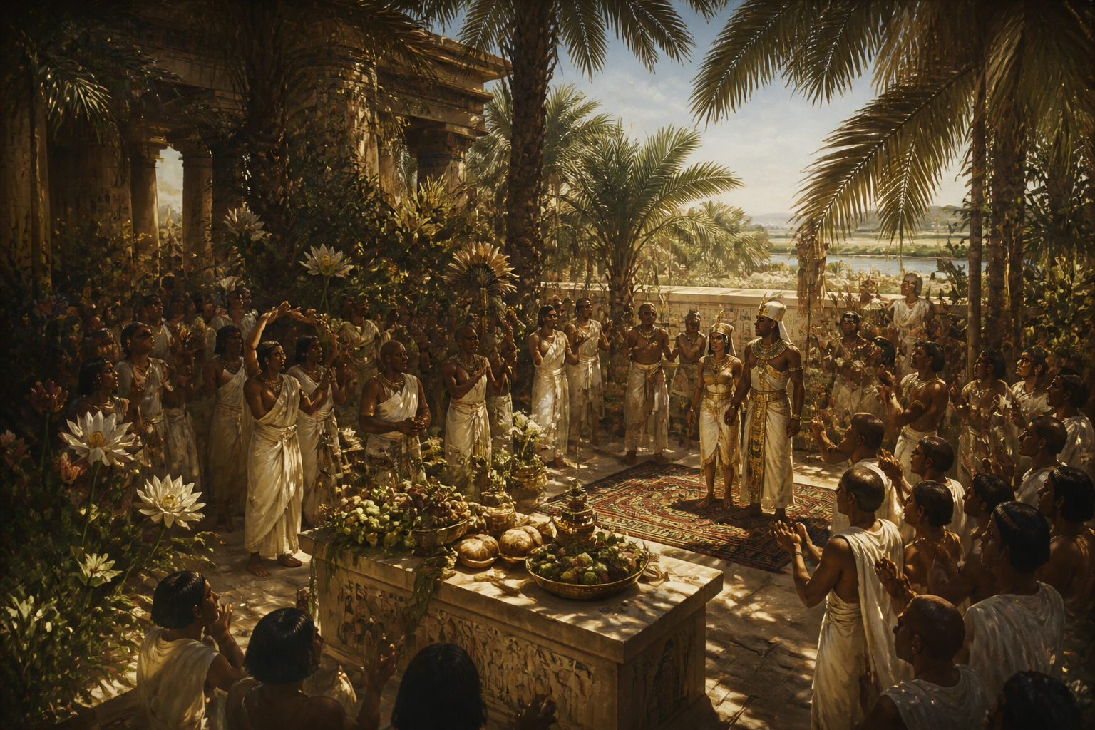 In the fragrant gardens of Hierakonpolis, beneath the swaying date palms and amidst the vibrant blooms, a union of significance is formed. In the fragrant gardens of Hierakonpolis, beneath the swaying date palms and amidst the vibrant blooms, a union of significance is formed.