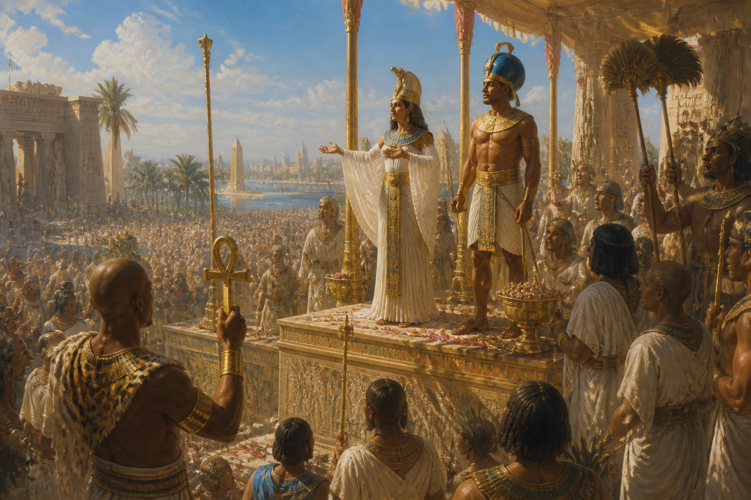 The city of Thebes buzzes with anticipation as the Festival of Opet commences. The grand procession winds its way from Karnak to Luxor, a river of humanity… The city of Thebes buzzes with anticipation as the Festival of Opet commences. The grand procession winds its way from Karnak to Luxor, a river of humanity…