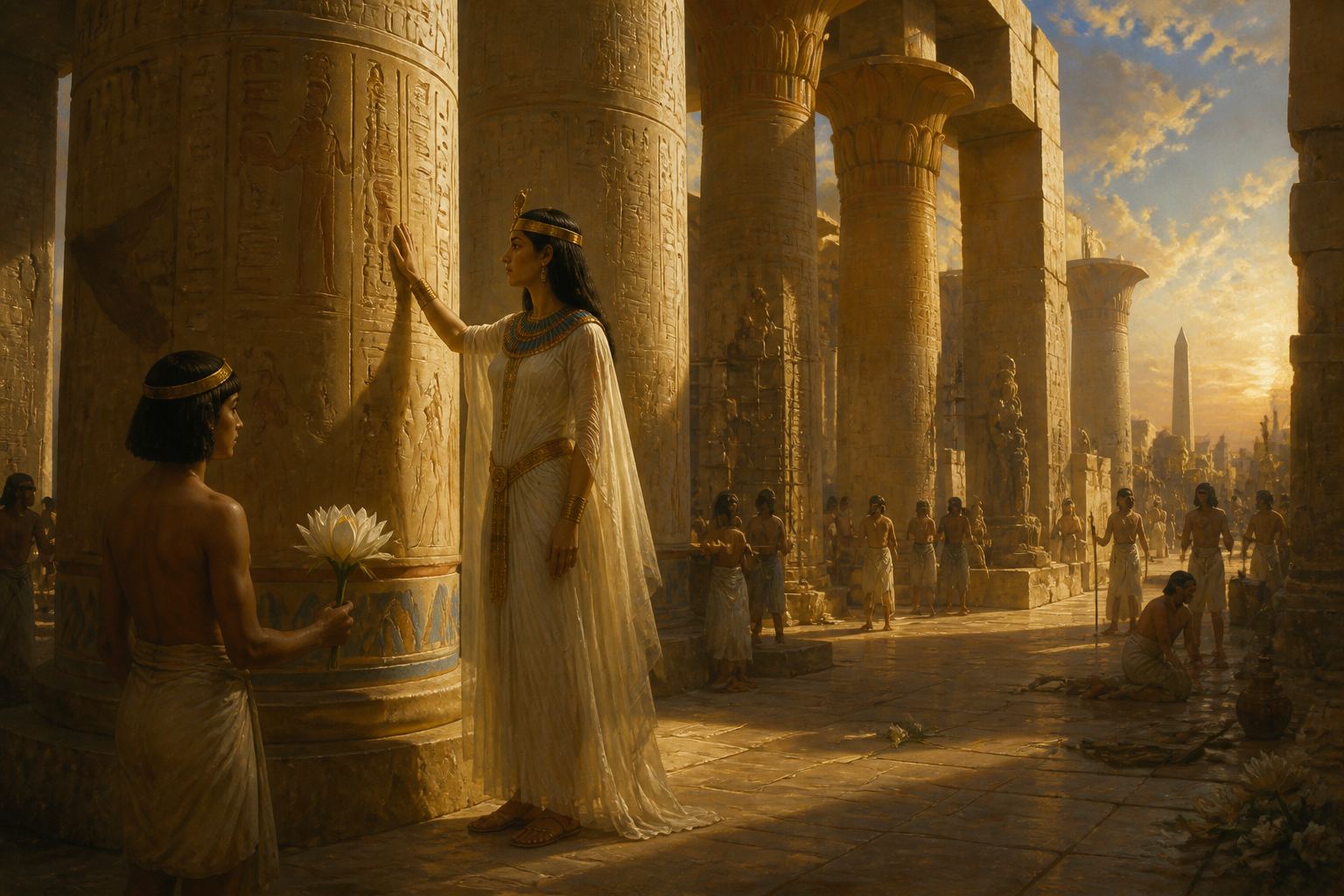 Within the grand precincts of Karnak, Nefertari walks amidst towering columns. The site is a testament to the architectural prowess and religious devotion of… Within the grand precincts of Karnak, Nefertari walks amidst towering columns. The site is a testament to the architectural prowess and religious devotion of…