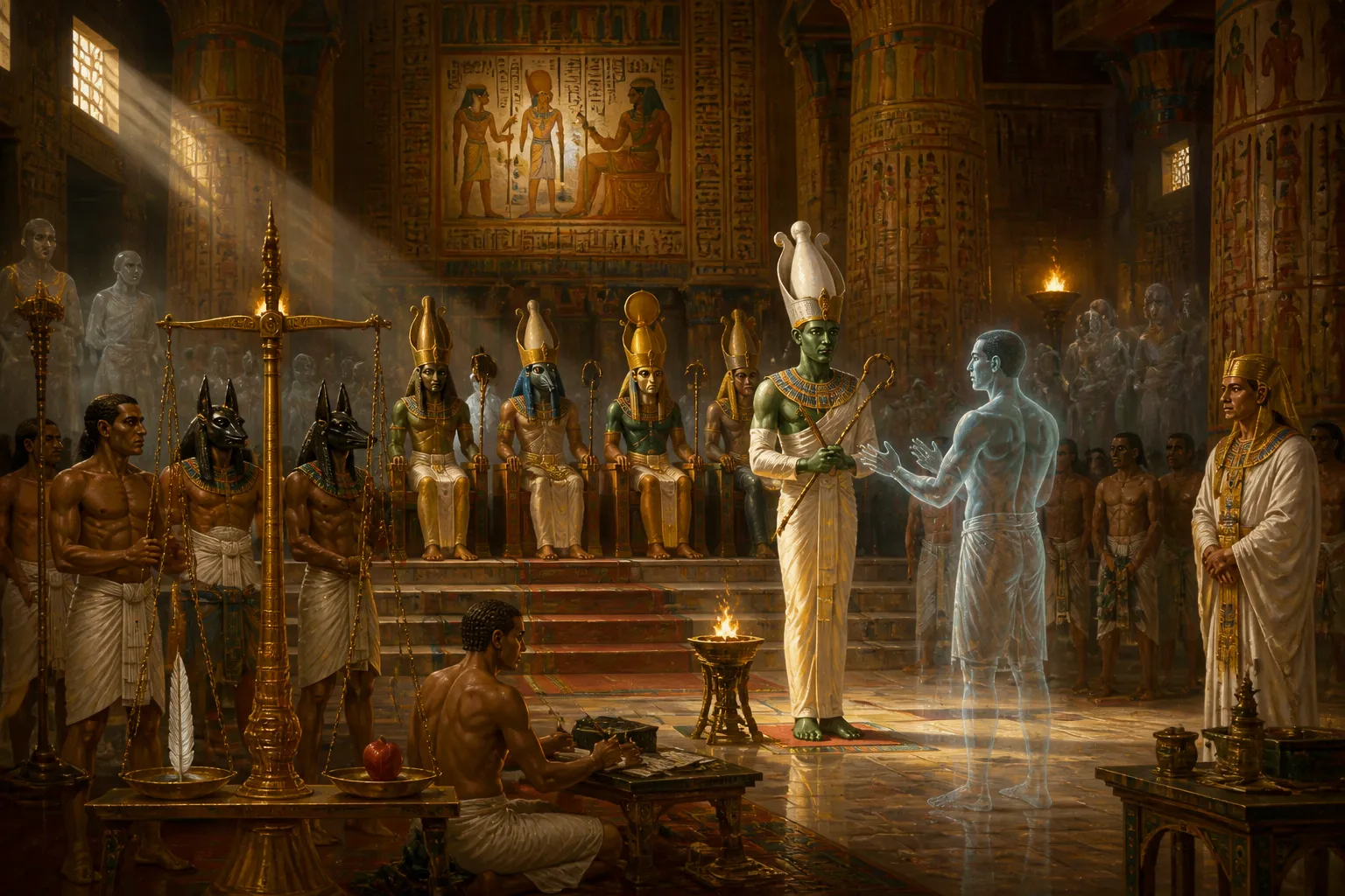 En el celestial salón del juicio, los difuntos enfrentaban un tribunal divino. Esta escena impresionante, representada en innumerables tumbas, involucraba la… En el celestial salón del juicio, los difuntos enfrentaban un tribunal divino. Esta escena impresionante, representada en innumerables tumbas, involucraba la…