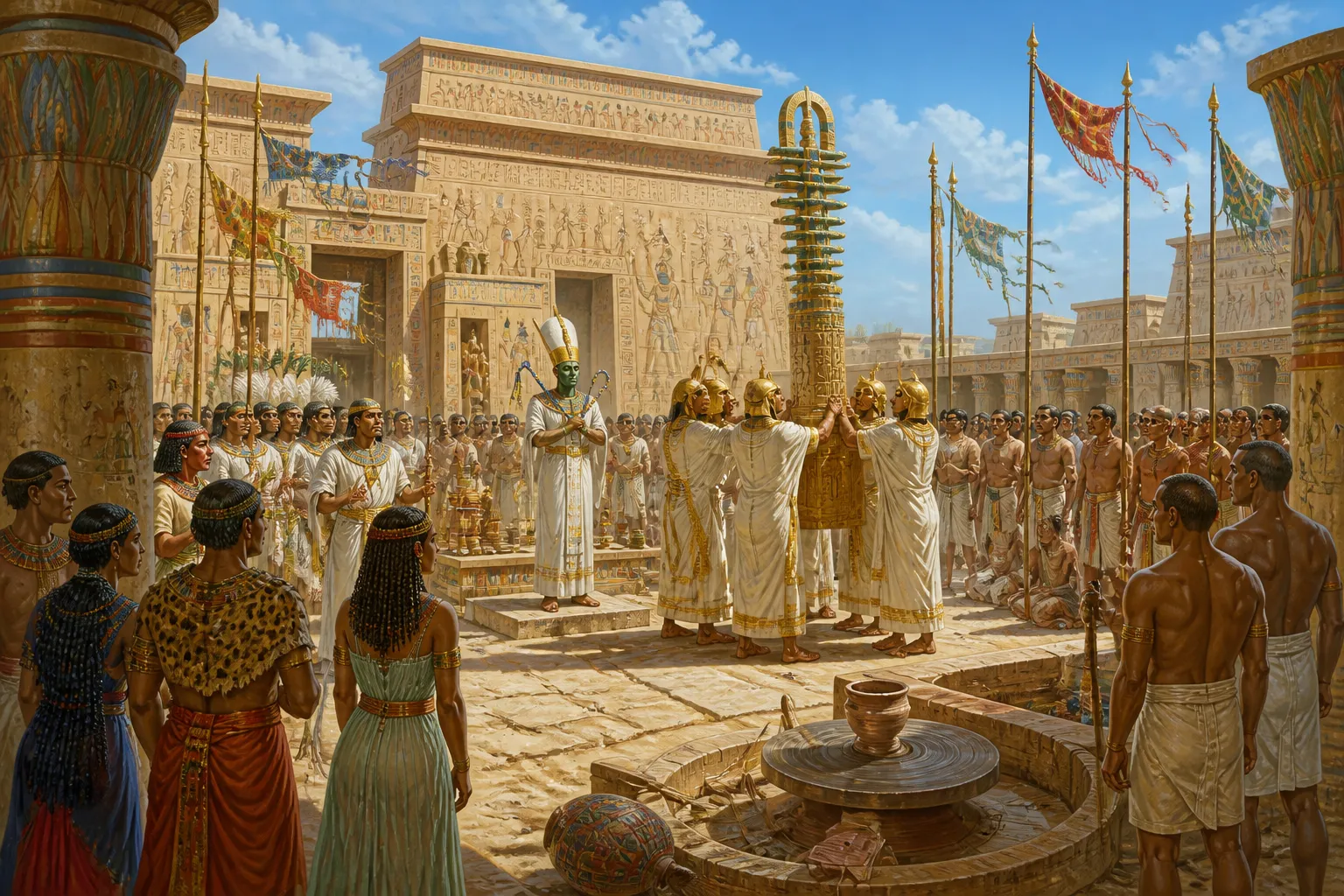 El pilar Djed, un símbolo de estabilidad y resurrección, figuraba prominentemente en los ritos de Osiris. Su construcción, cuidadosamente elegida de las mejores… El pilar Djed, un símbolo de estabilidad y resurrección, figuraba prominentemente en los ritos de Osiris. Su construcción, cuidadosamente elegida de las mejores…