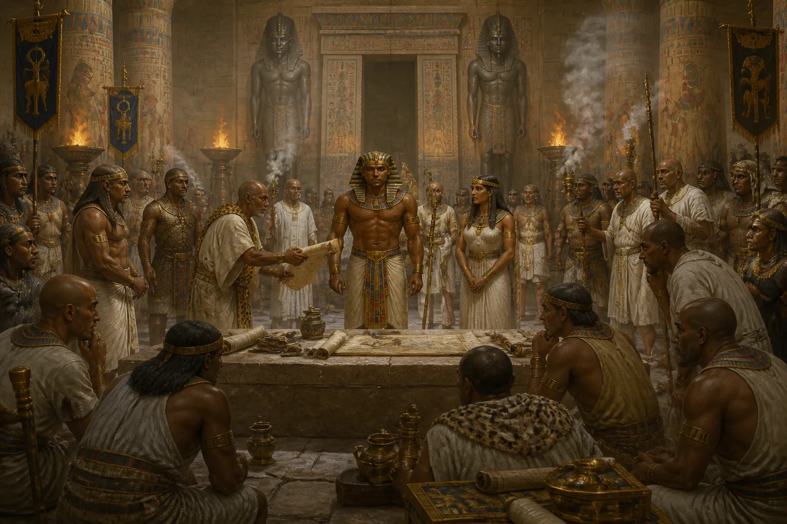 Before the march north, Piye gathers his council at Napata, beneath the shadow of Jebel Barkal, the holy mountain. The air is charged with the heady scent of… Before the march north, Piye gathers his council at Napata, beneath the shadow of Jebel Barkal, the holy mountain. The air is charged with the heady scent of…