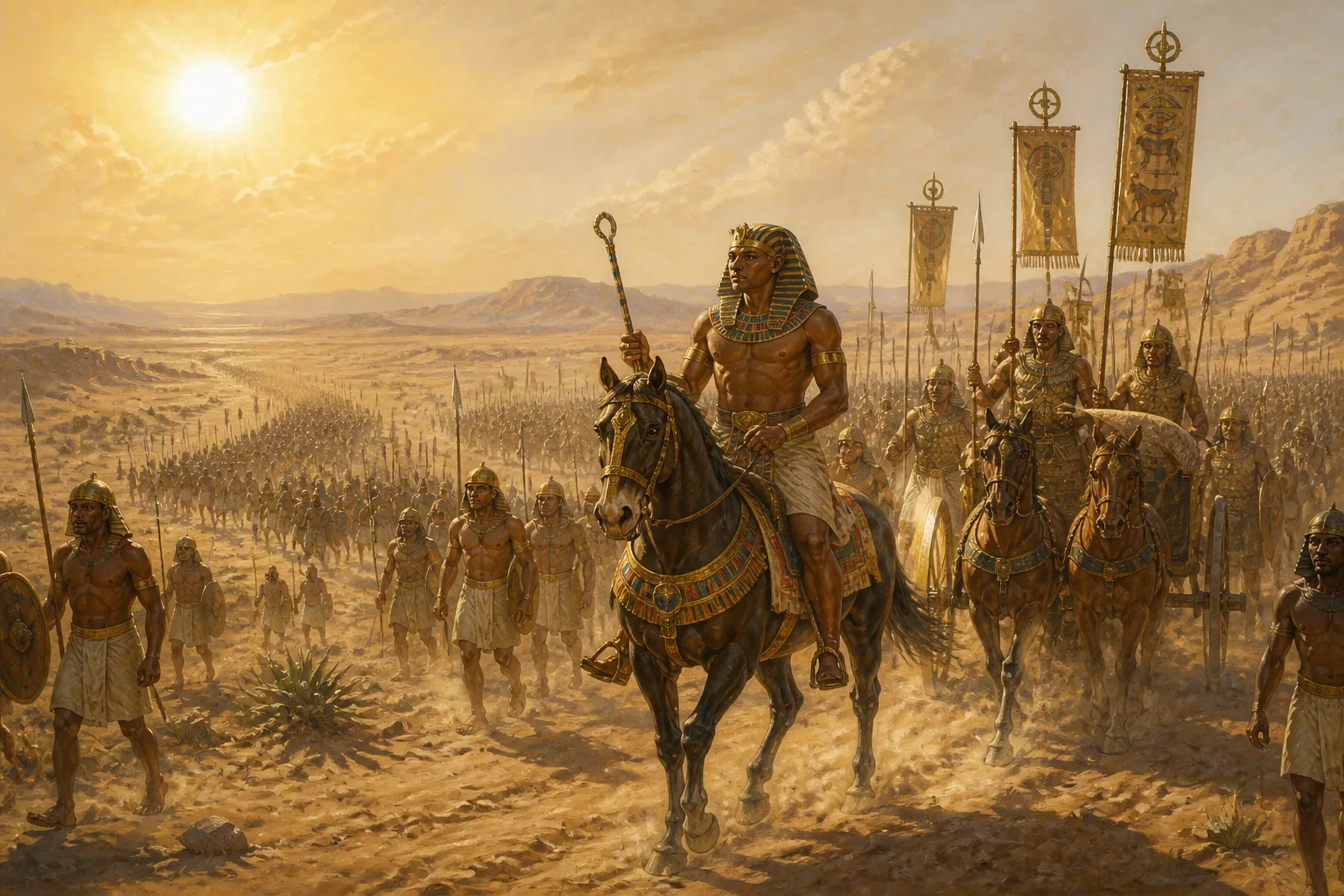 Piye’s army advances northward, their journey inexorably etched into the sands of the desert. The sun beats down relentlessly, a scorching orb in the sky, but… Piye’s army advances northward, their journey inexorably etched into the sands of the desert. The sun beats down relentlessly, a scorching orb in the sky, but…
