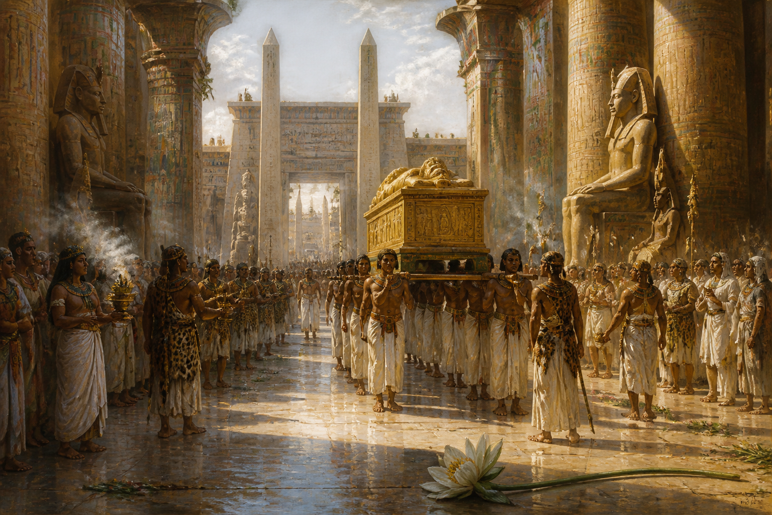 The funeral of Ramesses II unfolded in the great mortuary temple at Thebes, a city already ancient in his time. The temple, resplendent with monumental columns… The funeral of Ramesses II unfolded in the great mortuary temple at Thebes, a city already ancient in his time. The temple, resplendent with monumental columns…