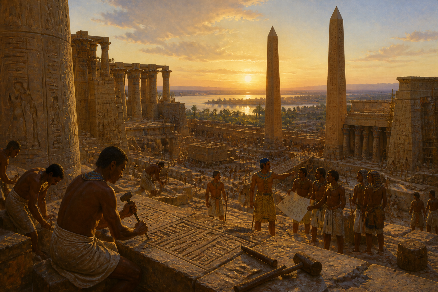 In the shadow of the great temple at Karnak, Ramesses II’s craftsmen continued to labor, carving his monumental legacy into the very bedrock of Egypt. In the shadow of the great temple at Karnak, Ramesses II’s craftsmen continued to labor, carving his monumental legacy into the very bedrock of Egypt.