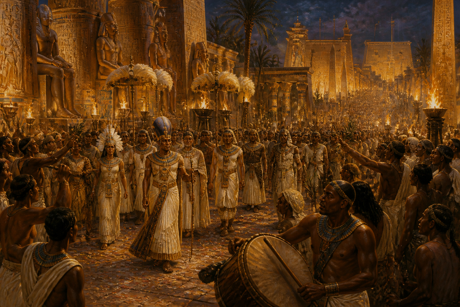 The Opet Festival in Thebes was a grand event celebrating the gods and renewing the divine mandate of the pharaoh. As twilight descended, the city thrummed with… The Opet Festival in Thebes was a grand event celebrating the gods and renewing the divine mandate of the pharaoh. As twilight descended, the city thrummed with…