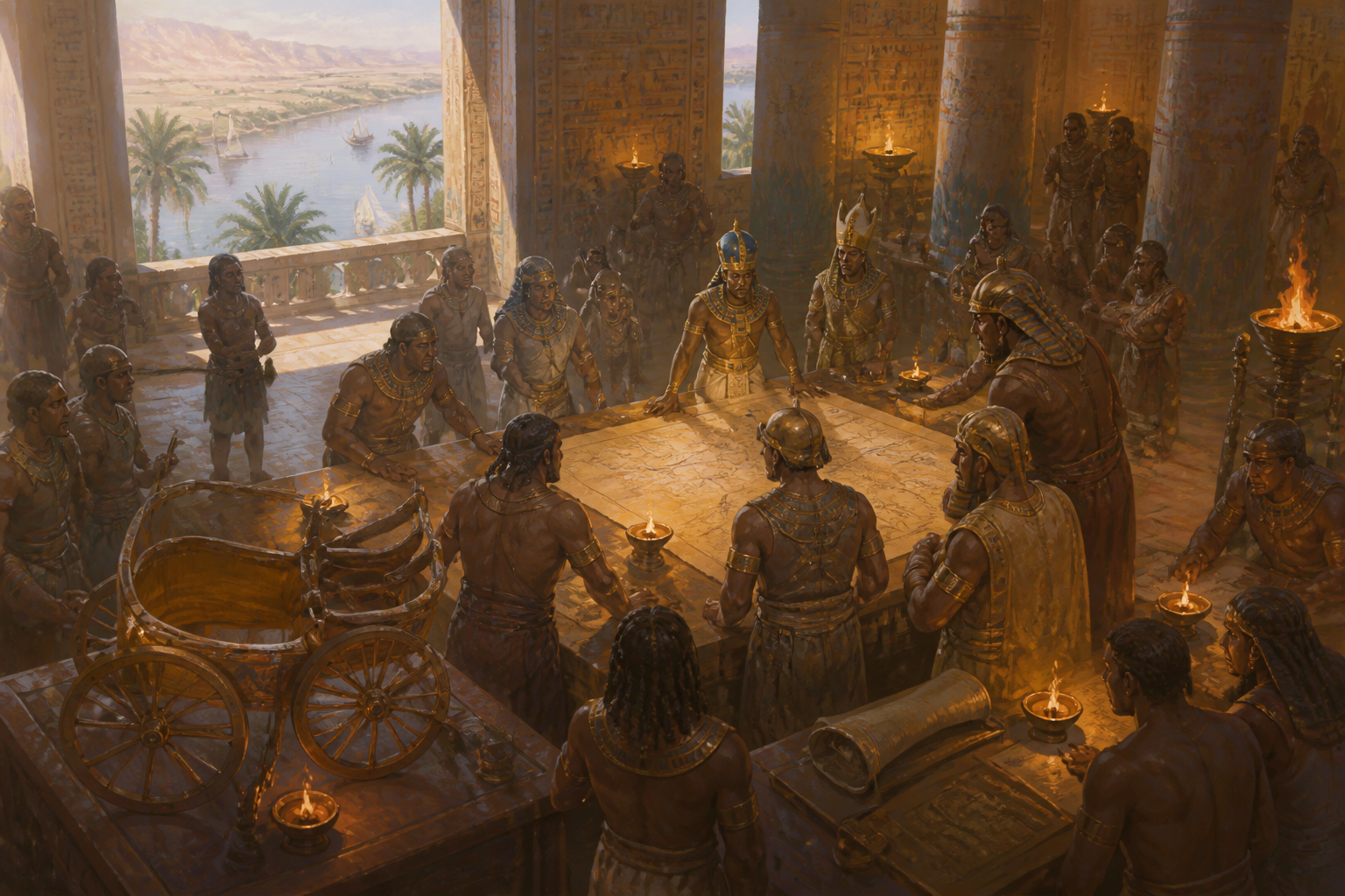 Taharqa's reign, though marked by prosperity, becomes increasingly overshadowed by the threat of Assyrian aggression. In Memphis, as the sun rises over the… Taharqa's reign, though marked by prosperity, becomes increasingly overshadowed by the threat of Assyrian aggression. In Memphis, as the sun rises over the…