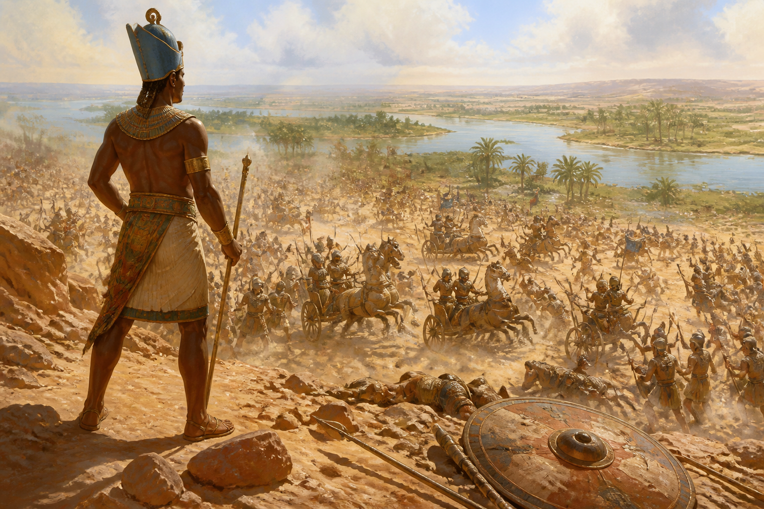 The armies of Egypt and Assyria clash along the banks of the Nile. It is a ferocious encounter under the blazing Egyptian sun. The armies of Egypt and Assyria clash along the banks of the Nile. It is a ferocious encounter under the blazing Egyptian sun.